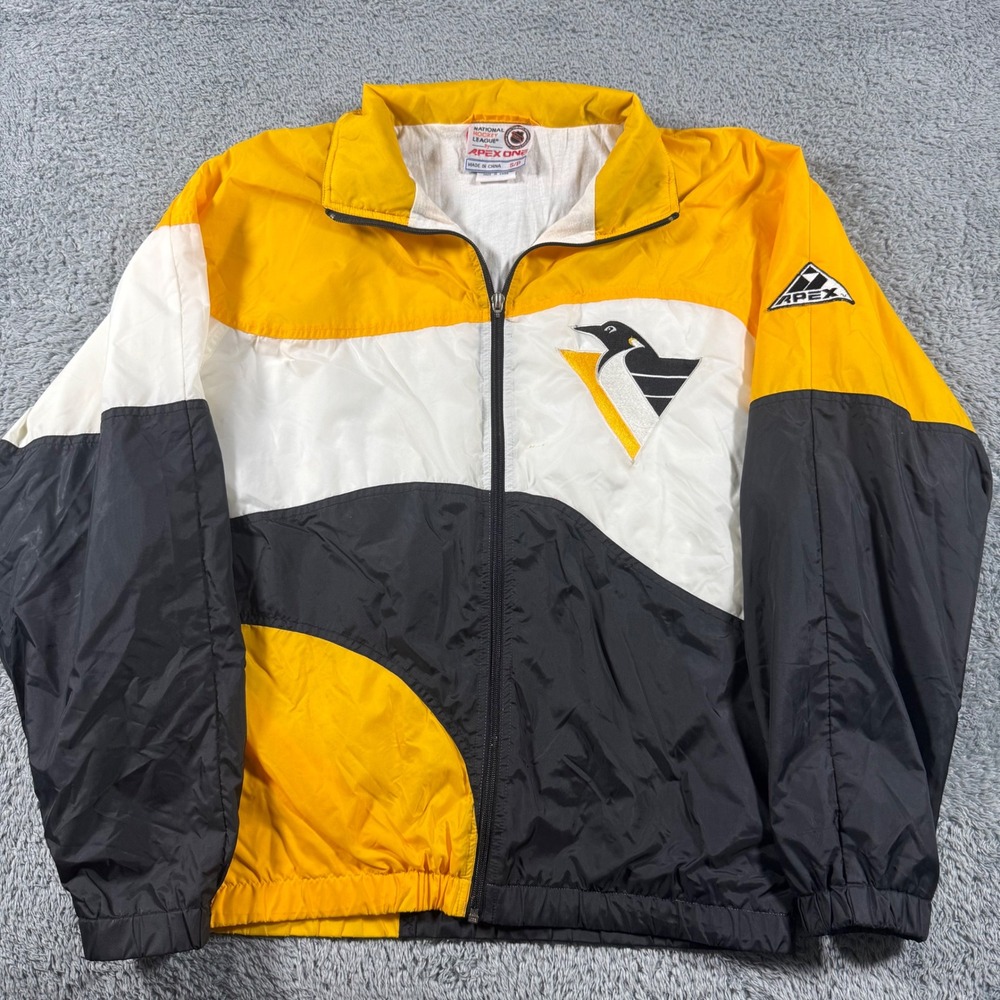 Vintage Apex One Windbreaker Jacket Mens Small Yellow Pittsburgh Penguins NHL